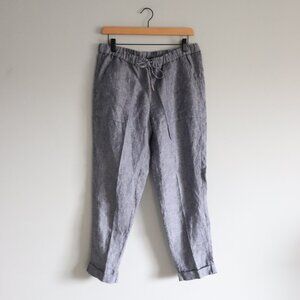 Saks Fifth Avenue 100% Linen Medium Straight Leg Elastic Roll Cuff Trouser Pants